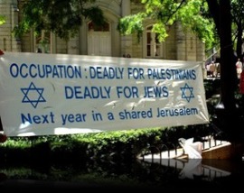 Banner ― The Israeli Occupation: Deadly for Paslestinians, Deadly for Jews
